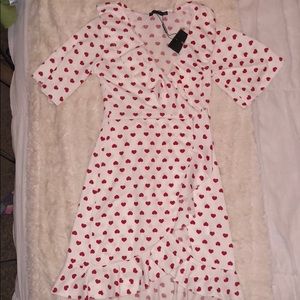 white heart print frill detail tea dress